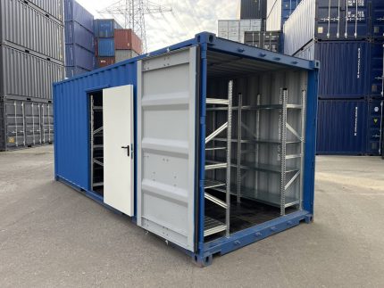 20 Fuß Lagercontainer mit Seitentür, Licht und Regalen – Neu